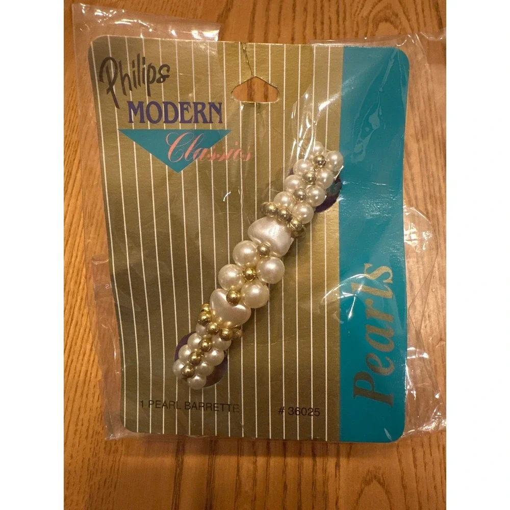 Philips Modern Classics Faux Pearl Heart Hair Barrette‎ Gold Tone Beads 36025